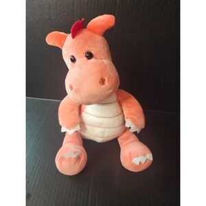 HUG FUN Orange & White Dinosaur 12" Embroidered Hearts Stuffed Animal Toy EUC